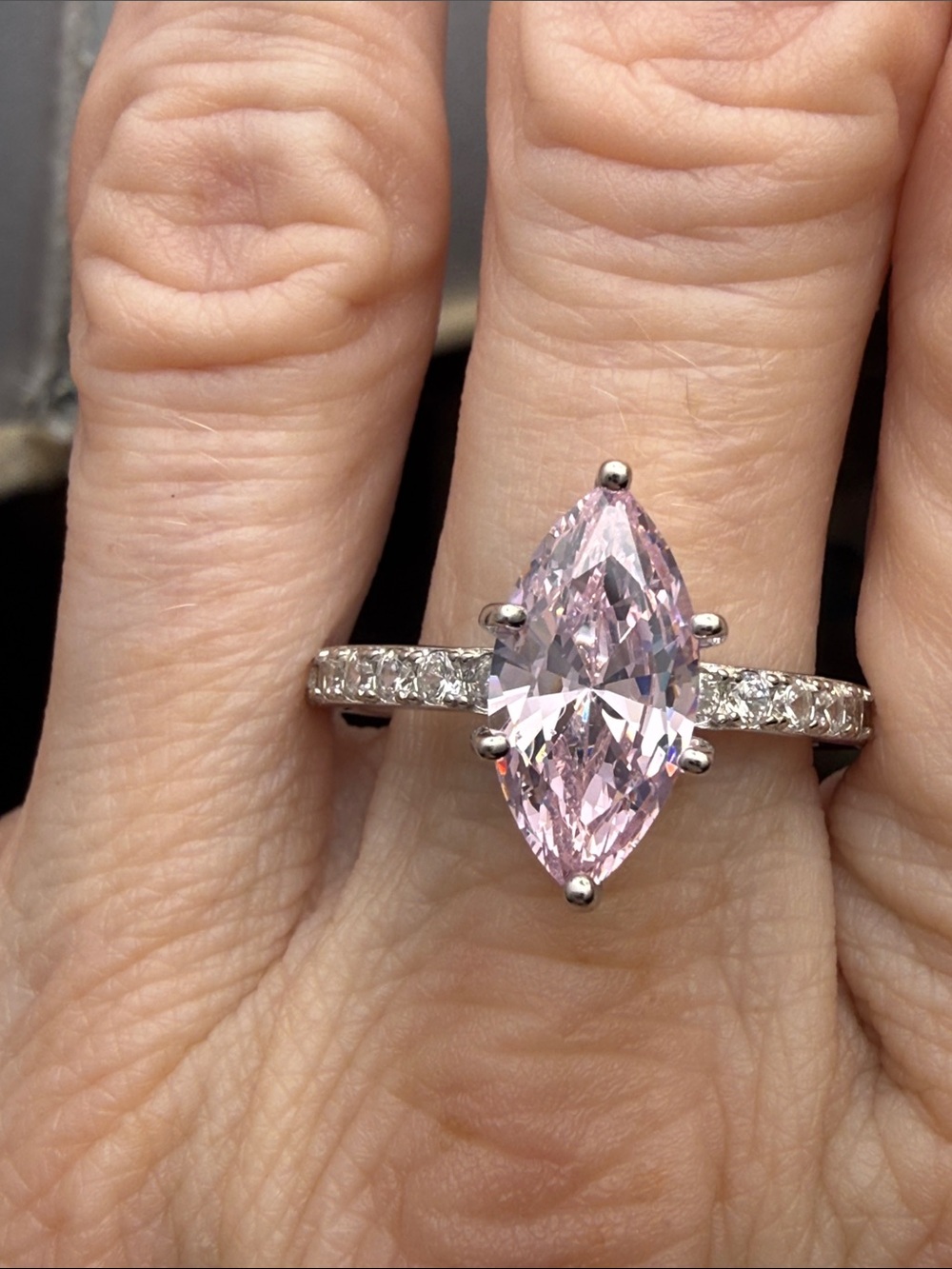 3CT PINK SAPPHIRE Marquise cut MOISSANITE DIAMONDS 925 Sterling Silver Ring NEW